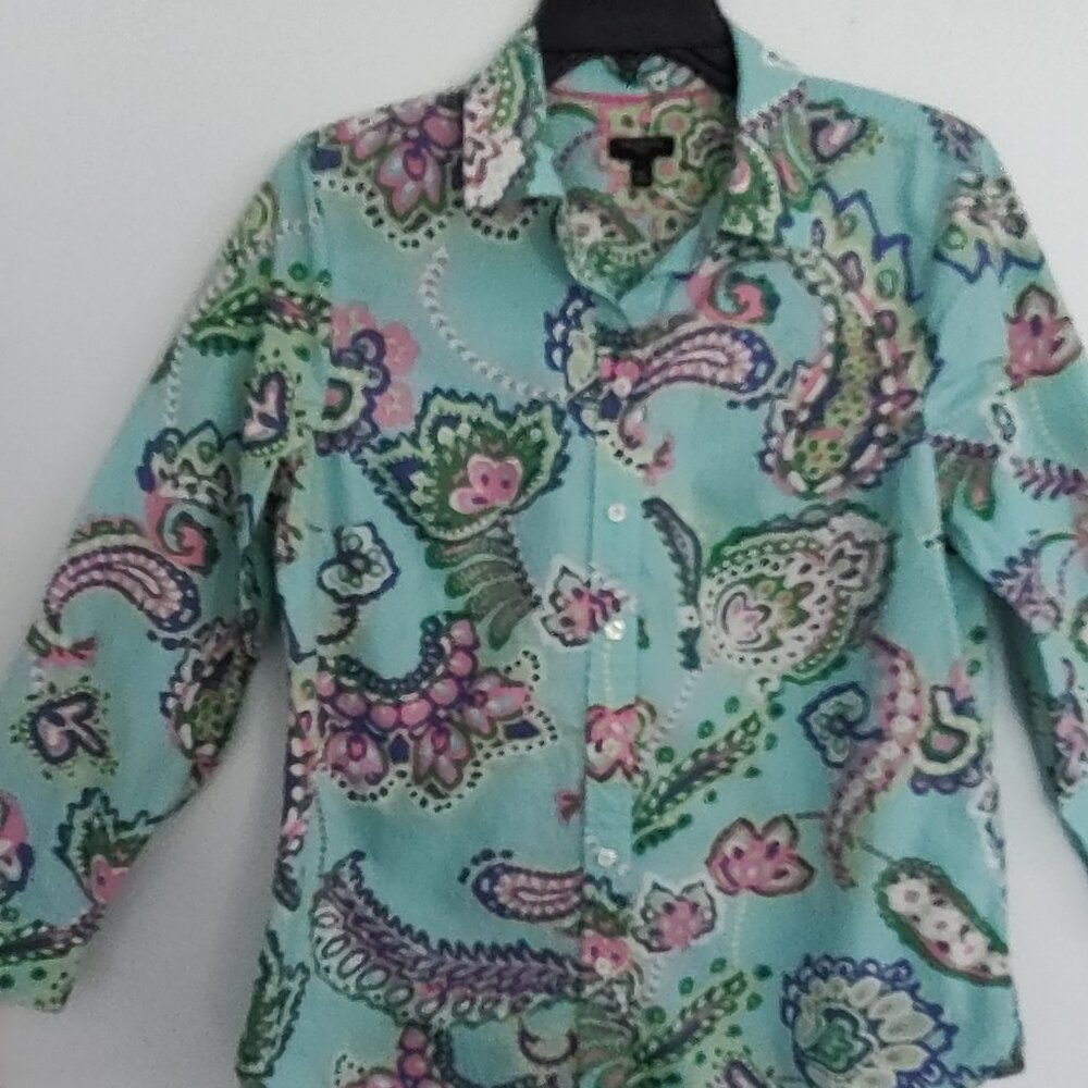 Women's Talbots Button-Down Paisley Shirt Petite Medium